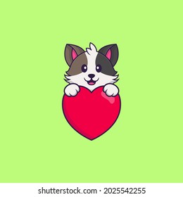Cute cat holding a big red heart. Animal cartoon concept isolated. Can used for t-shirt, greeting card, invitation card or mascot.