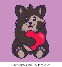 Cute cat holding a big red heart. Animal cartoon concept isolated. Can used for t-shirt, greeting card, invitation card or mascot. Flat Cartoon Style