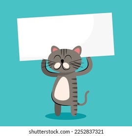 Cute cat holding blank banner vector illustration