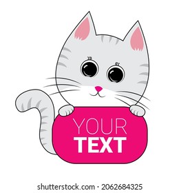 cute cat holding a board with text animal illustration vector art for t-shirt , name tag , sticker, cartoon