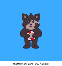 Cute cat holding a buoy. Animal cartoon concept isolated. Can used for t-shirt, greeting card, invitation card or mascot.