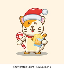 cute cat holding candy and beer christmas