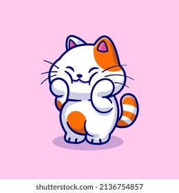 Cute Cat Holding Cheek Cartoon Vector Icon Illustration. Animal Nature Icon Concept Isolated Premium Vector. Flat Cartoon Style