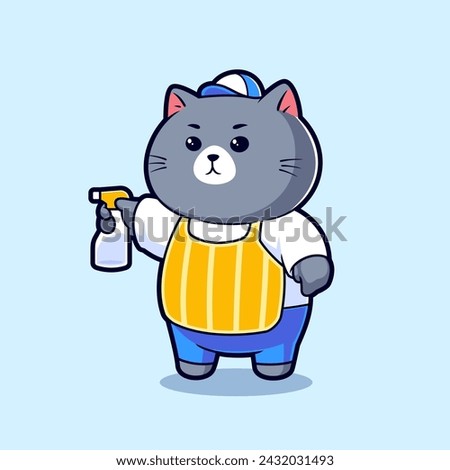 Cute Cat Holding Cleaning spray Cartoon Vector Macot Illustration. Flat Cartoon Style Animal Occupation Icon Concept Vector.