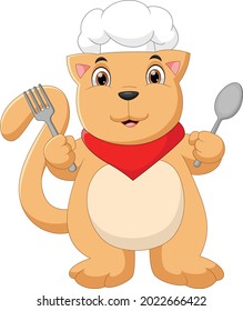 cute cat holding fork and spoon