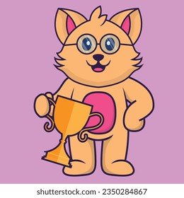 Cute cat holding gold trophy