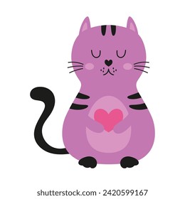 süße Katze, die Herz hält, Design für Valentinstag oder Geburtstag