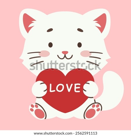 Cute cat holding heart sending love romantic emotions
