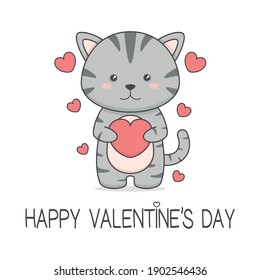 cute cat holding heart valentines day