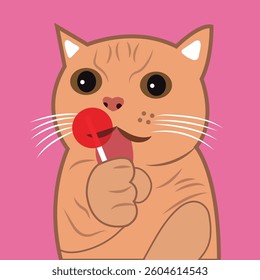 Cute Cat Holding a Lollipop Cartoon Illustration Food Animal cat sucking lollipop