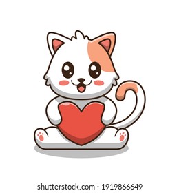 Cute cat holding love cartoon illustration