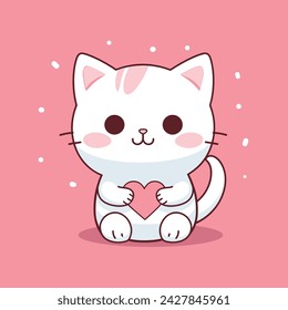 Cute cat holding love cartoon illustration.animal nature concept isolated.flat cartoon style