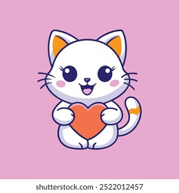 Cute Cat Holding Love Heart Vector Illustration