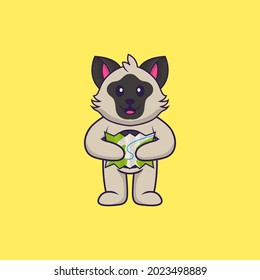 Cute cat holding a map. Animal cartoon concept isolated. Can used for t-shirt, greeting card, invitation card or mascot.