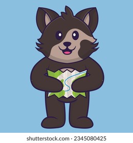 Cute cat holding a map. Animal cartoon concept isolated. Can used for t-shirt, greeting card, invitation card or mascot