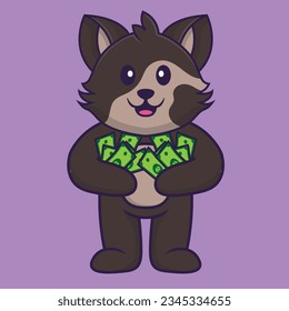 Cute cat holding money. Animal cartoon concept isolated. Can used for t-shirt, greeting card, invitation card or mascot