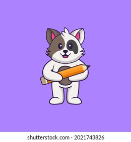 Cute cat holding a pencil. Animal cartoon concept isolated. Can used for t-shirt, greeting card, invitation card or mascot.