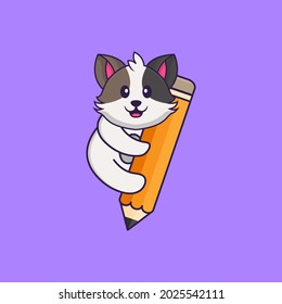 Cute cat holding a pencil. Animal cartoon concept isolated. Can used for t-shirt, greeting card, invitation card or mascot.