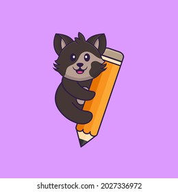 Cute cat holding a pencil. Animal cartoon concept isolated. Can used for t-shirt, greeting card, invitation card or mascot.