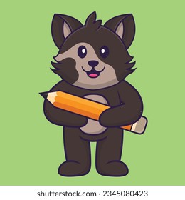 Cute cat holding a pencil. Animal cartoon concept isolated. Can used for t-shirt, greeting card, invitation card or mascot
