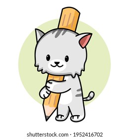 Cute cat holding pencil cartoon illustration