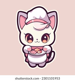 A cute cat holding a plate of cookies.