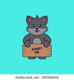 Cute cat holding a poster Adopt me. Animal cartoon concept isolated. Can used for t-shirt, greeting card, invitation card or mascot.