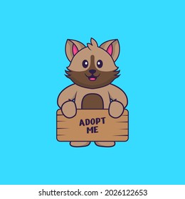 Cute cat holding a poster Adopt me. Animal cartoon concept isolated. Can used for t-shirt, greeting card, invitation card or mascot.