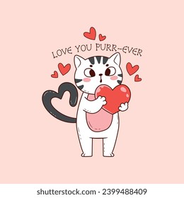 cute cat holding a red heart in his hands for valentine's day