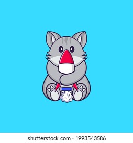 Cute cat holding a rocket. Animal cartoon concept isolated. Can used for t-shirt, greeting card, invitation card or mascot.