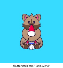 Cute cat holding a rocket. Animal cartoon concept isolated. Can used for t-shirt, greeting card, invitation card or mascot.