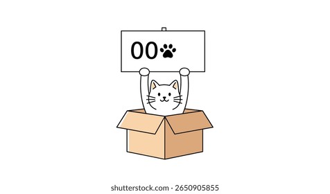 Cute cat holding sign with paw print in cardboard box animal lover gift idea