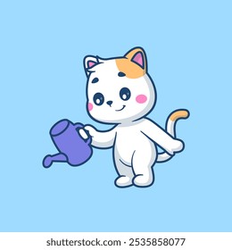 Cute Cat Holding Watering Can Cartoon Vector Icon 
Illustration. Animal Nature Icon Concept Isolated Premium 
Vector. Flat Cartoon Style 