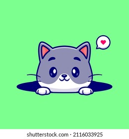 Cute Cat In Hole Cartoon Vector Icon Illustration. Animal Nature Icon Concept Isolated Premium Vector. Flat Cartoon Style