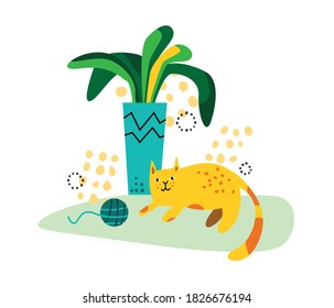 Cute cat. Home cozy illustration.
