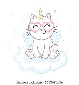 Cute cat with a horn unicorn. It can be used for sticker, patch, phone case, poster, t-shirt.