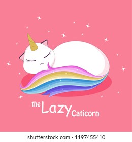 Cute cat with horn unicorn and rainbow tail