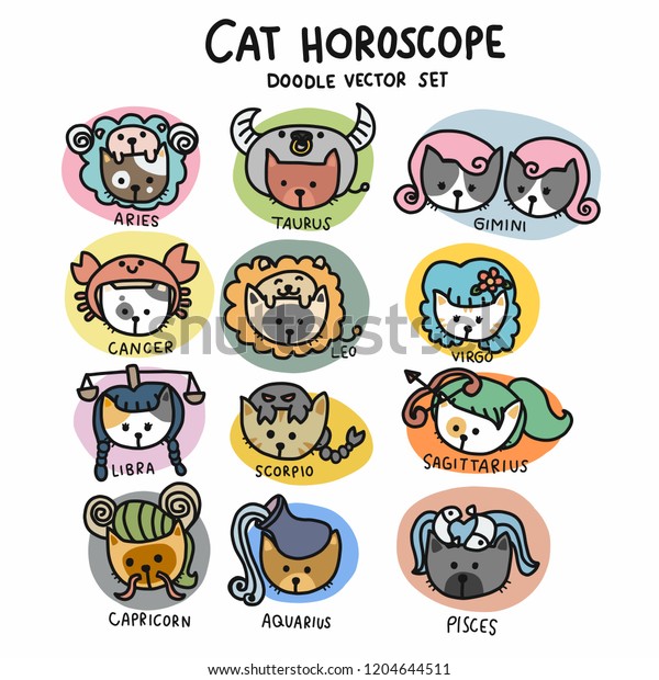 Cute Cat Horoscope Doodle Set Cartoon Stock Vector (Royalty Free ...