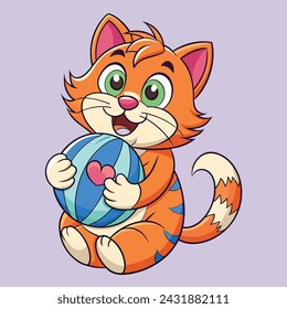 cute cat hug a ball vector illustration