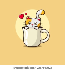 Cute cat hug heart. Vector illustration of cute cartoon animal cartoon.