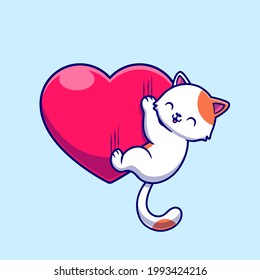 Cute Cat Hug Love Cartoon Vector Icon Illustration. Animal Love Icon Concept Isolated Premium Vector. Flat Cartoon Style