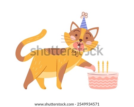 Cute cat hugging birthday gift