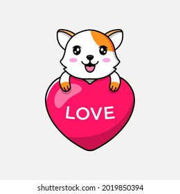 Cute cat hugging love balloon