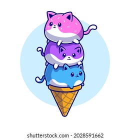 Ilustración del icono del vector de dibujos animados de crema de hielo de gato. Vector Premium Aislado De Icono De Alimentos Animales. Estilo de dibujo plano