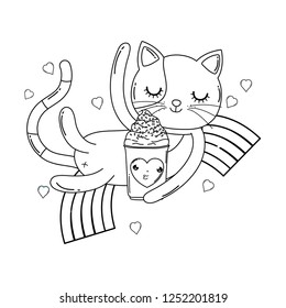 cute cat with ice cream in rainbow