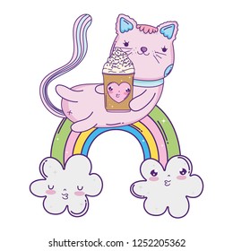 cute cat with ice cream in rainbow