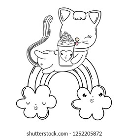 cute cat with ice cream in rainbow