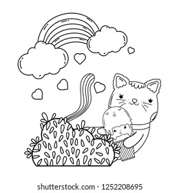 cute cat with ice cream in rainbow