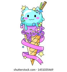 Cute cat ice cream. Vector