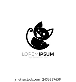 Icono lindo del gato con la apariencia negra, gato del animal doméstico, logotipos simples